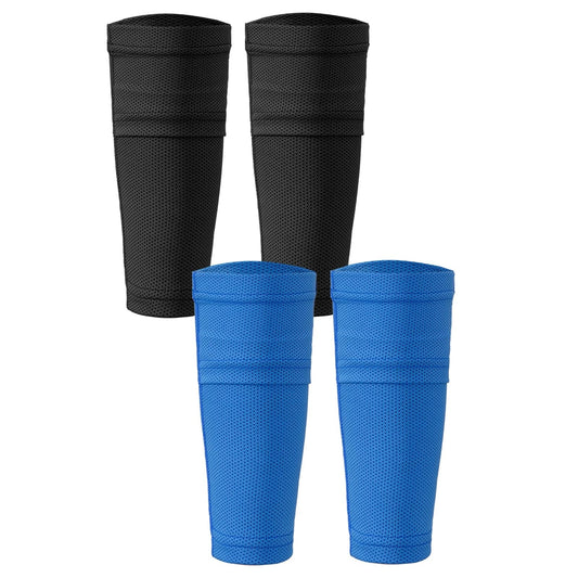 2 Pairs Soccer Shin Guards Socks Breathable Soccer Shin Guard Sleeves W/ Pocket